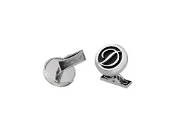 Запонки, круглые, отделка: нержавеющая сталь, черный лак, логотип D